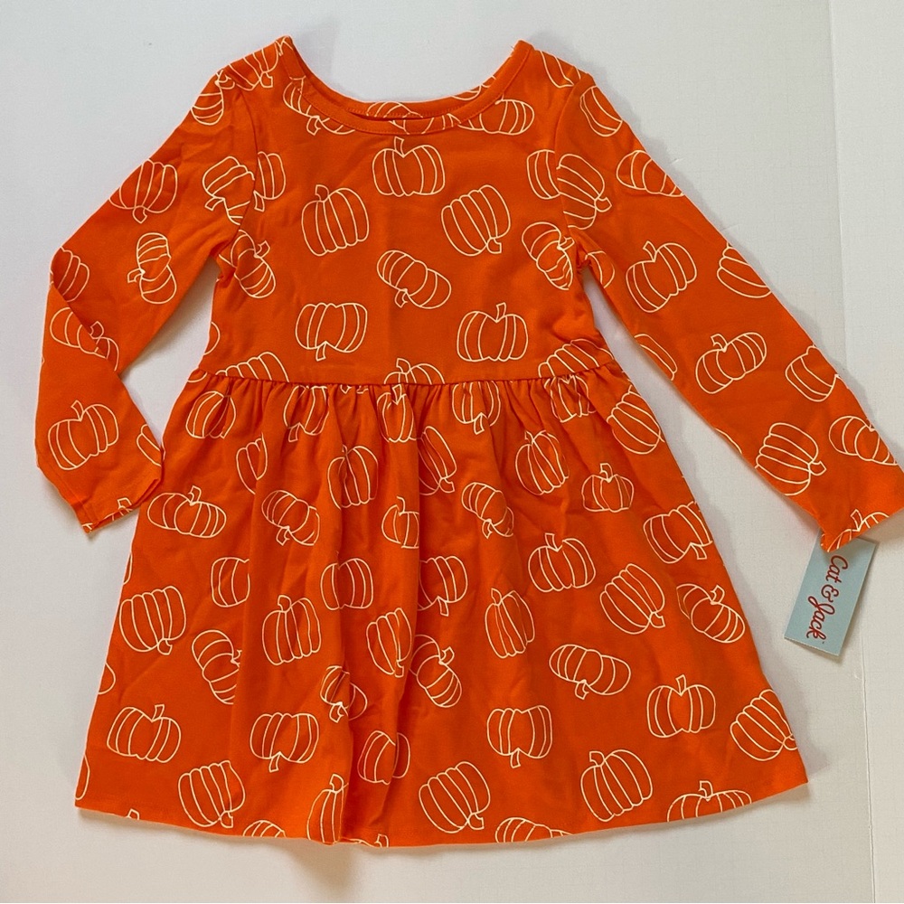 Pumpkin Dress Size 4T Halloween New NWT Orange Jersey Comfy Long Sleeved Fall